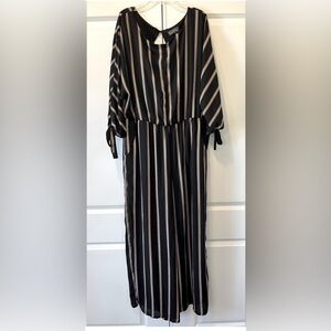Luxology Black Striped Midi Jumpsuit with Cream and Tan Accents